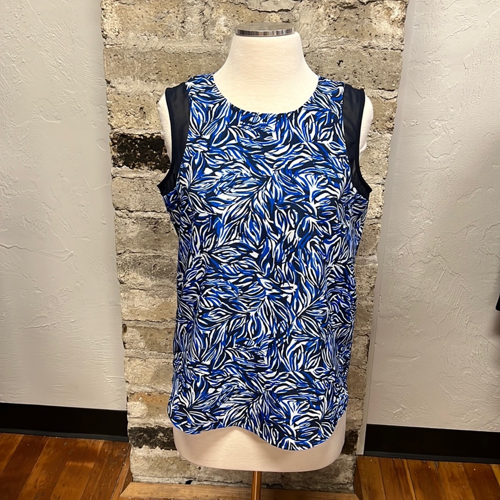 Chaus New York Blue Patterned Sleeveless Round Neck Pullover Top size small